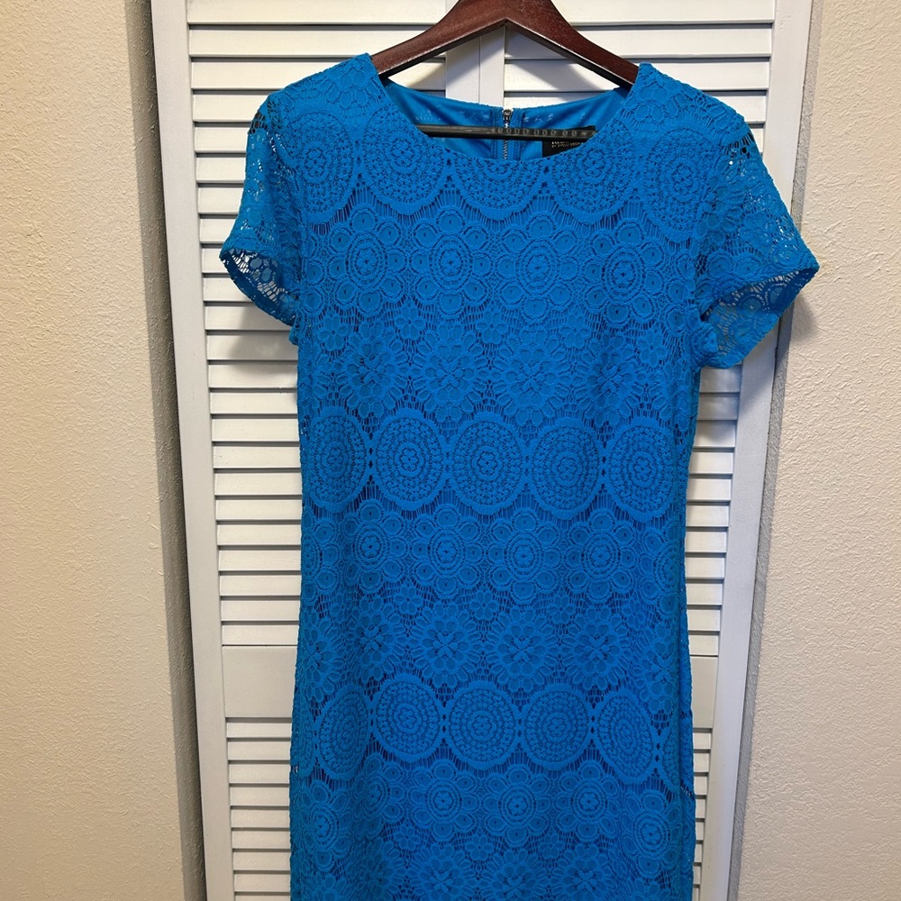 Laundry By Shelli Segal Bright Blue Lace Short-Sleeve Mini Dress